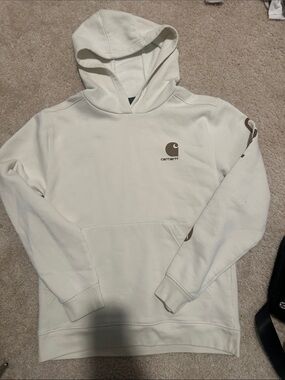 Carhartt kids Cream Logo Hoodie - Classic Chest and Sleeve Print